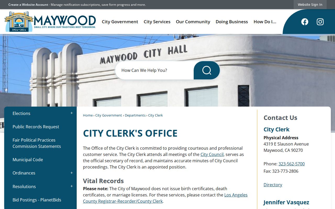 Maywood residents directory City Clerk records page