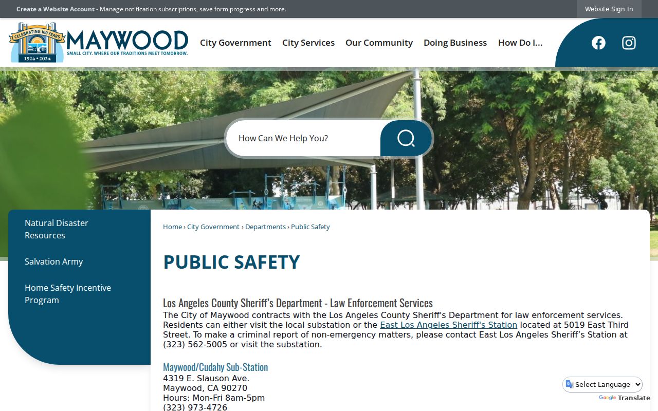 Maywood neighbors public safety and LASD service