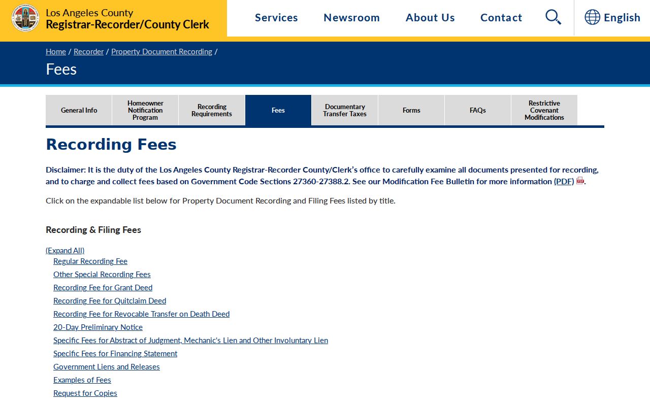 Maywood previous residents Recorder fees and copy details