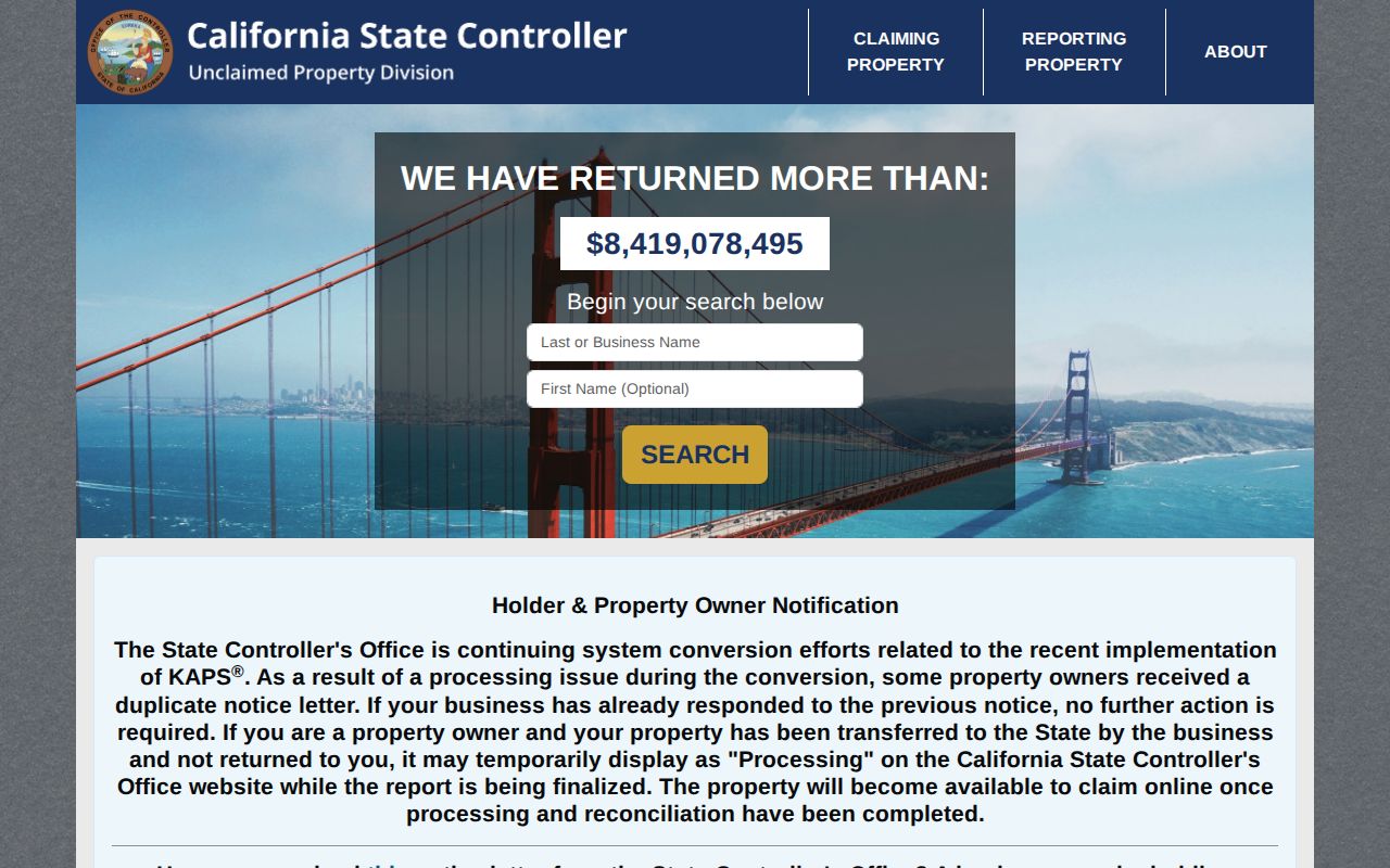 Maywood resident lookup California unclaimed property search