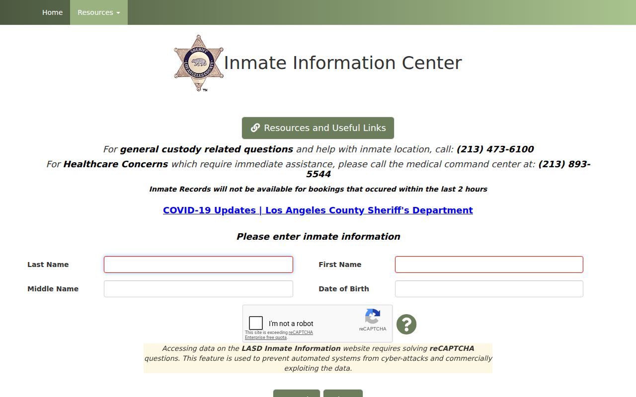 Maywood resident lookup LASD inmate information search