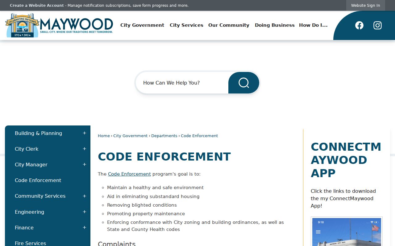 Maywood ZIP code directory address-based code enforcement